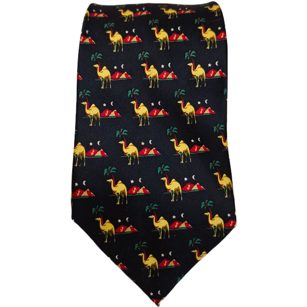 Como House Italy Men's Tie Camels Palm Tree Desert Luxury 100% Silk
